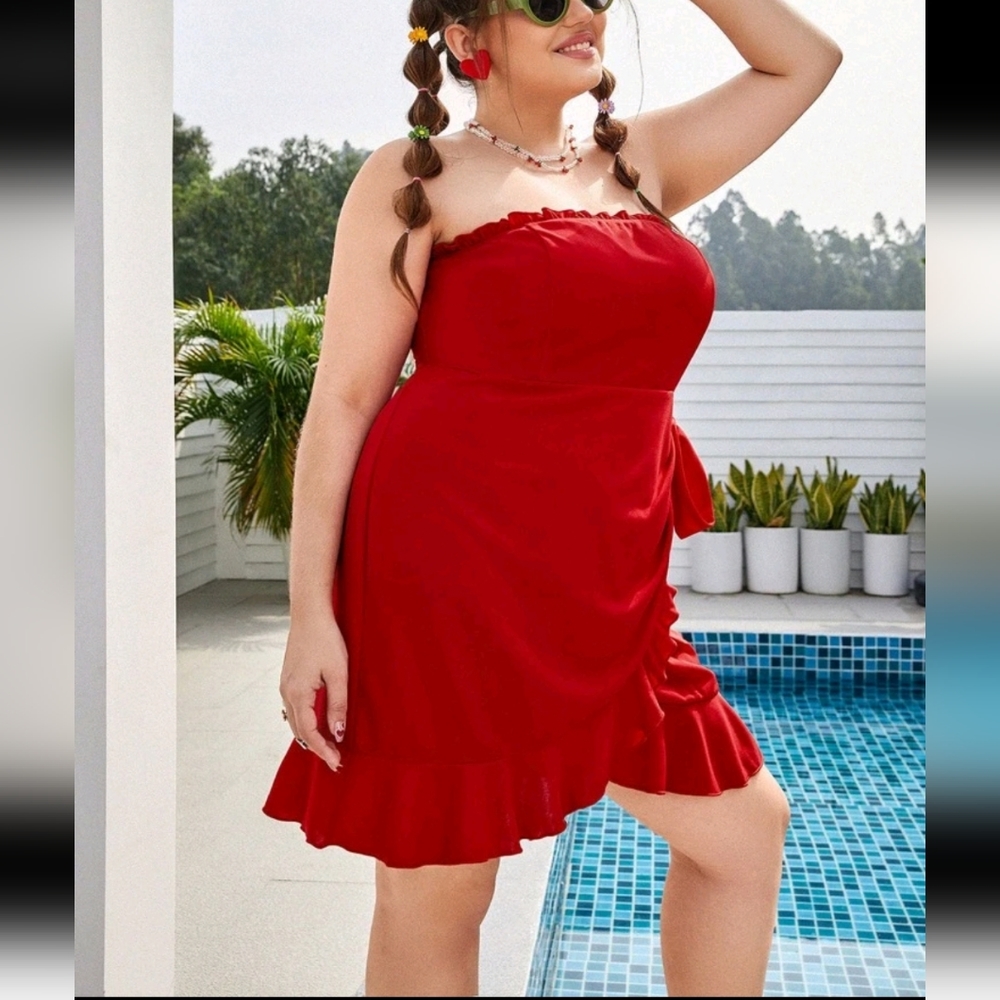 Red Strapless Wrap Dress